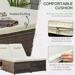 Rattan Day Bed Large Garden Patio Sun Lounger 2 Seater Double Wicker Furniture - Image 8