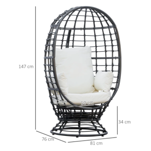 Rattan Egg Chair Retro Metal Garden Sofa Patio Lounge Swivel Padded Cushion Seat - Image 7