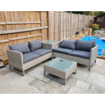 Rattan Lounge Set Grey Corner Furniture Garden Patio Glass Table Wicker Sofa