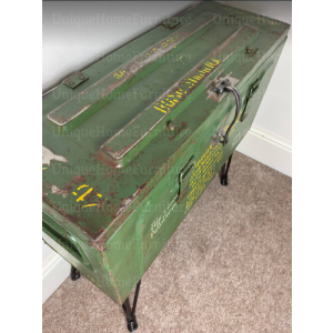 Metal Storage Trunk Vintage Industrial Side Cabinet Hallway Console Table - Image 5