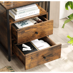 Industrial Bedside Table Vintage Storage Drawer Cabinet Rustic Metal Nightstand - Image 3
