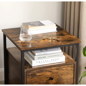 Industrial Bedside Table Vintage Storage Drawer Cabinet Rustic Metal Nightstand - Image 6