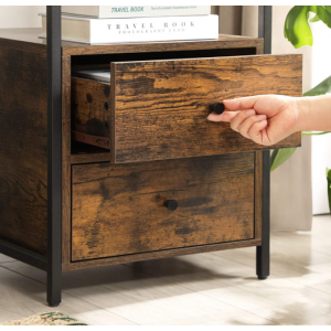 Industrial Bedside Table Vintage Storage Drawer Cabinet Rustic Metal Nightstand - Image 4