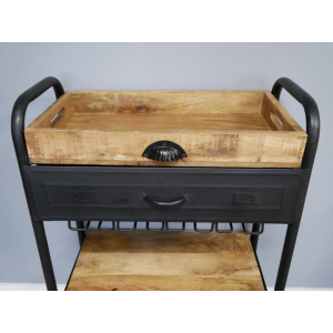 Industrial Drinks Trolley Rustic Metal Mini Bar Wine Cabinet Glass Bottle Holder - Image 3