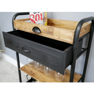 Industrial Drinks Trolley Rustic Metal Mini Bar Wine Cabinet Glass Bottle Holder - Image 4