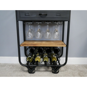Industrial Drinks Trolley Rustic Metal Mini Bar Wine Cabinet Glass Bottle Holder - Image 5