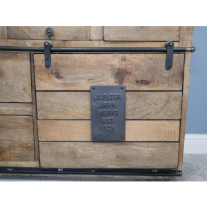 Industrial Storage Sideboard Rustic Solid Wood Cabinet Large Metal Sliding Doors - Image 6
