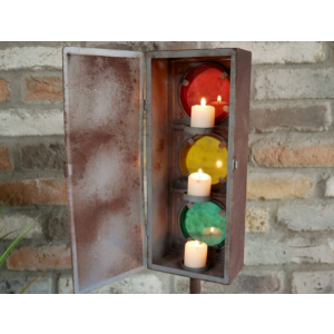 Industrial Candle Holder Retro Vintage Shelf Unit Rustic Metal Traffic Lantern Cabinet - Image 2