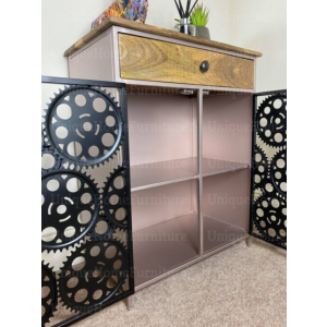 Industrial Storage Cabinet Rustic Metal Cupboard Vintage Display Sideboard Unit - Image 4