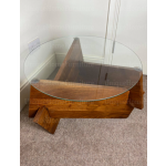 Rustic Coffee Table Modern Round Glass Solid Wood Sofa End Side Furniture