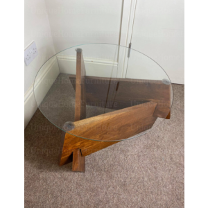 Rustic Coffee Table Modern Round Glass Solid Wood Sofa End Side Furniture - Image 3