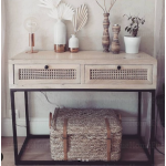 Rattan Console Table Rustic Solid Wood Sideboard Vintage Hallway Side Cabinet