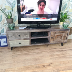 Rustic TV Stand Vintage Industrial Style Media Solid Wood Cabinet Shelf Unit