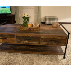 Industrial Coffee Table Large Rustic Furniture Vintage Storage Drawer Metal Unit - Image 3