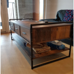 Industrial Coffee Table Large Rustic Furniture Vintage Storage Drawer Metal Unit