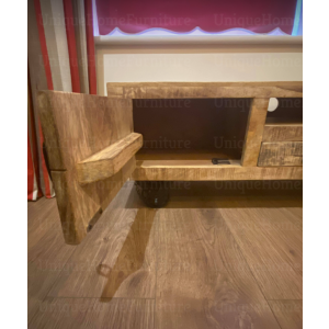 Large TV Stand Vintage Industrial Furniture Rustic Solid Wood Media Cabinet Unit - Image 5