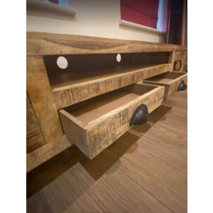Large TV Stand Vintage Industrial Furniture Rustic Solid Wood Media Cabinet Unit - Image 4