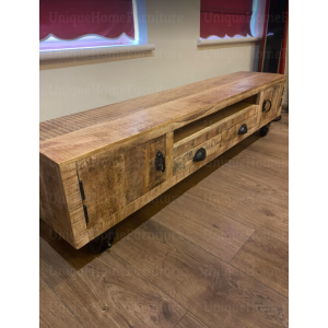 Large TV Stand Vintage Industrial Furniture Rustic Solid Wood Media Cabinet Unit - Image 7