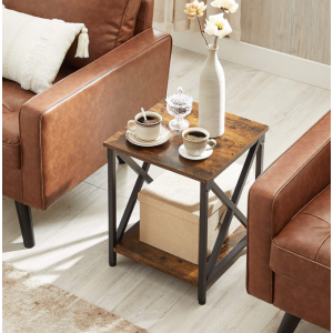 Industrial Side Table Rustic Metal Storage - Image 2