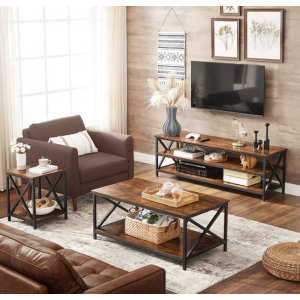 Industrial Side Table Rustic Metal Storage - Image 4