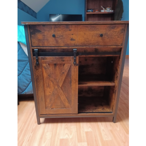 Industrial Side Cabinet Rustic Metal Cupboard Vintage Sliding Door Sideboard - Image 6