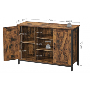 Industrial Storage Sideboard Rustic Metal Cupboard 2 Door Shelf Vintage Cabinet - Image 5