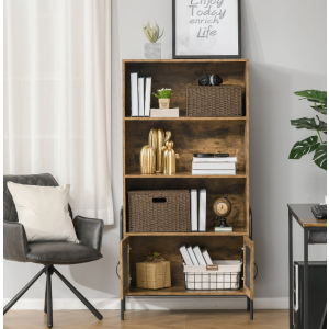 Tall Industrial Bookcase Rustic Metal Display Cabinet Vintage Shelving Unit - Image 2