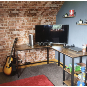 Industrial Computer Desk Vintage Retro Workstation Corner Gaming Office PC Table - Image 3