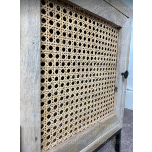 Rattan Bedside Table Rustic Side Cabinet Plant Lamp Stand Vintage Storage Unit - Image 4
