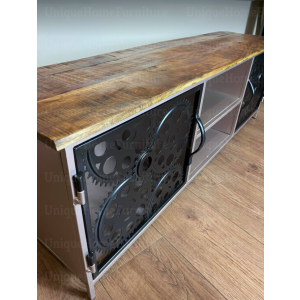 Industrial TV Stand Rustic Metal Media Cabinet Vintage Retro Storage Cupboard - Image 4