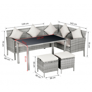 Grey Rattan Garden Furniture Patio Dining Glass Table Large Corner Sofa Seat Set - Image 10