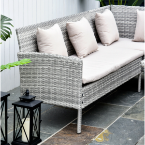Grey Rattan Garden Furniture Patio Dining Glass Table Large Corner Sofa Seat Set - Image 5