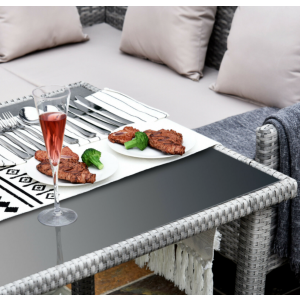 Grey Rattan Garden Furniture Patio Dining Glass Table Large Corner Sofa Seat Set - Image 8
