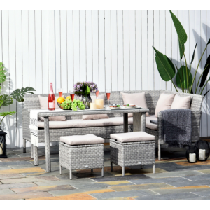 Grey Rattan Garden Furniture Patio Dining Glass Table Large Corner Sofa Seat Set - Image 6