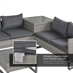 Rattan Lounge Set Grey Corner Furniture Garden Patio Glass Table Wicker Sofa - Image 3