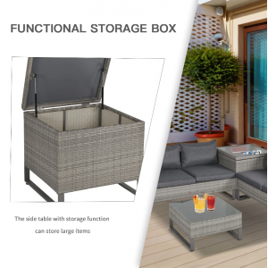 Rattan Lounge Set Grey Corner Furniture Garden Patio Glass Table Wicker Sofa - Image 4