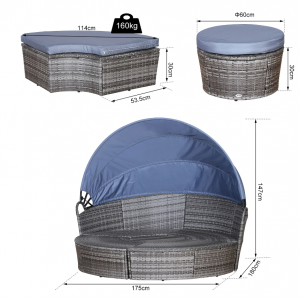 Large Rattan Sofa Set Garden Patio Furniture Wicker Round Table Day Bed Canopy - Image 3
