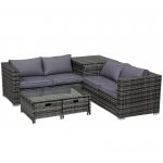 Rattan Corner Sofa Set Grey Garden Patio Furniture Lounge Couch Table Storage Box