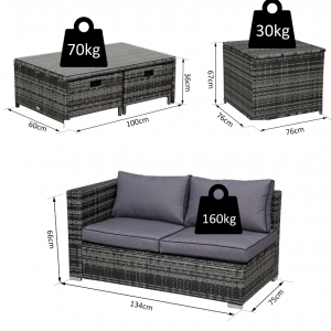 Rattan Corner Sofa Set Grey Garden Patio Furniture Lounge Couch Table Storage Box - Image 3