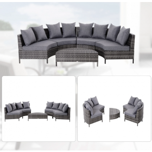Large Rattan Sofa Set Patio Garden Furniture Round Wicker Lounge Couch Table - Image 5