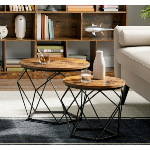 Industrial Coffee Table Vintage Round Nest Tables Set 2 Rustic Metal Side End - Image 3