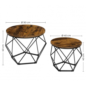 Industrial Coffee Table Vintage Round Nest Tables Set 2 Rustic Metal Side End - Image 5