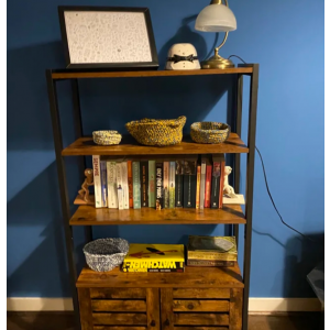 Industrial Storage Bookcase Rustic Metal Side Cabinet Tall Vintage Shelving Unit - Image 2