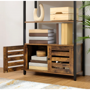 Industrial Storage Bookcase Rustic Metal Side Cabinet Tall Vintage Shelving Unit - Image 4