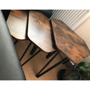 Industrial Nest of Tables Vintage Room Furniture Side End Table Set 3 Rustic Metal - Image 5