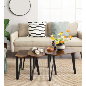 Industrial Nest of Tables Vintage Room Furniture Side End Table Set 3 Rustic Metal - Image 3