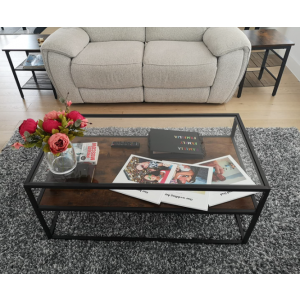 Glass Coffee Table Rustic Metal Furniture Vintage Industrial Storage Shelf Modern Leg - Image 4