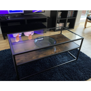 Glass Coffee Table Rustic Metal Furniture Vintage Industrial Storage Shelf Modern Leg - Image 3