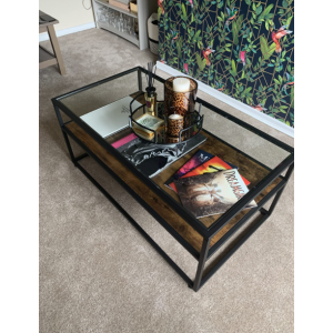 Glass Coffee Table Rustic Metal Furniture Vintage Industrial Storage Shelf Modern Leg - Image 2
