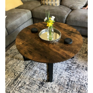 Industrial Round Coffee Table Rustic Metal Unit Vintage Side Living Room - Image 3
